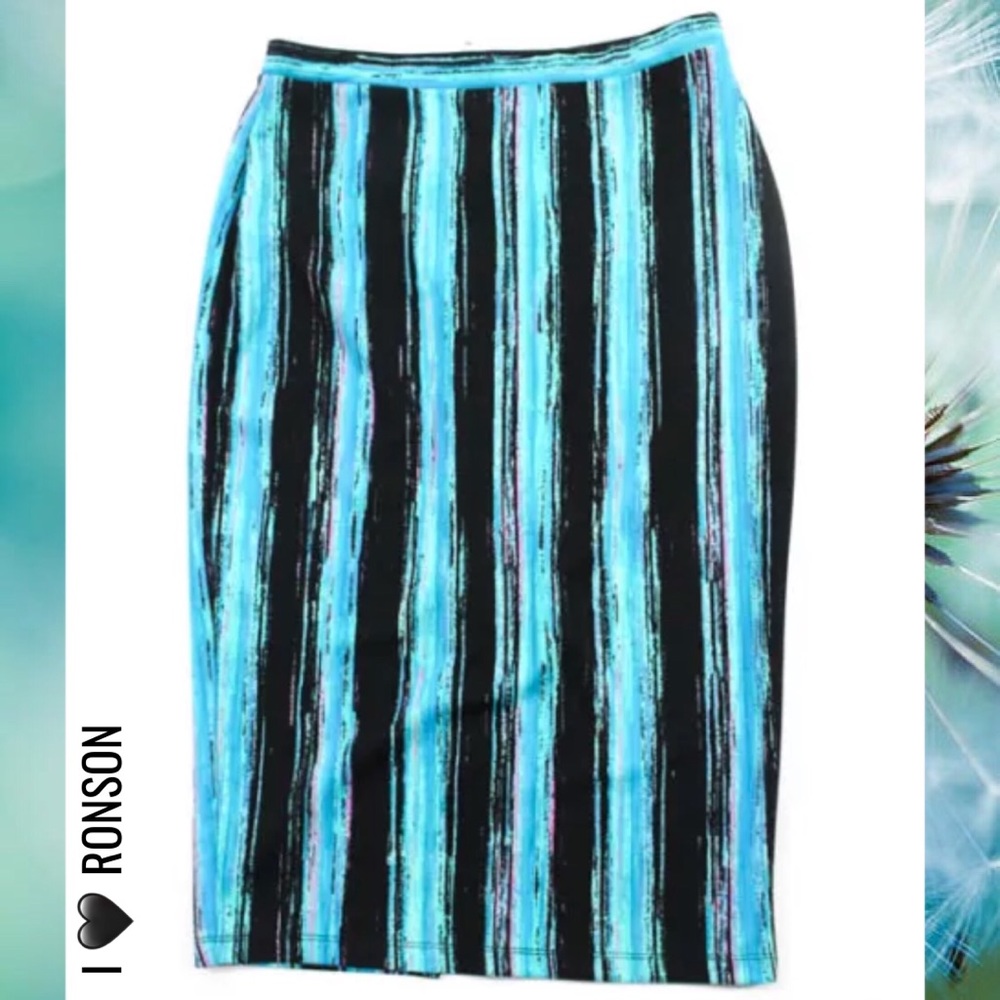 I🖤RONSON Teal/Blk Stripe Stretchy Pencil Skirt